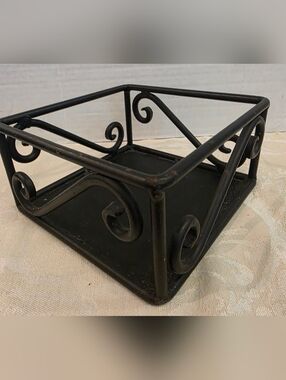 Black Cast Ironscroll 5.75" Square Solid Napkin Holder Matte Black